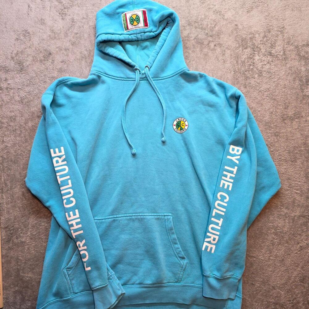 Cross Colours Hoodie Mens XL Blue Pullover For The Culture Graphic Sweatshirt